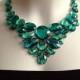 emerald green bib necklace, rhinestone statement necklaces, wedding, bridesmaids, party necklace