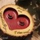 CHOOSE YOUR OWN Color and Lettering Rustic Wedding Ring "Pillow" Log Ring Dish Engraved Heart