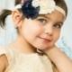 Navy, Coral, and Cream/Ivory Headband with Pearl Rhinestone Center - Flower Girl - Wedding - Baby Newborn - Photo Prop