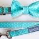 Teal Polka Dot Bow Tie For Dog Collar with Optional Leash by Dog and Bow