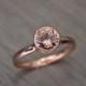 Zircon Rose Peach Pink Rold Ring, 1.25ct round engagement ring, solid 14k rose gold bezel - Blaze Solitaire