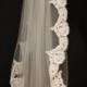 Alencon Lace Veil, fingertip veil, re-embroidered lace veil, lace bridal veil, ivory lace veil, Floral alencon lace veil, bridal accessories