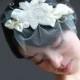 Bridal comb or clip fascinator crystal leaves leaf accents and detachable mini tulle birdcage veil spring summer bride - VERONA