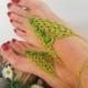 Green  Barefoot Sandals with vooden beads, Nude shoes, Foot jewelry, Wedding, Victorian Lace, Sexy, Lolita, Yoga, Anklet