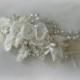 Skinny Sash, Light Champagne and Ivory Wedding Belt, Narrow Bridal Sash with Ivory Flowers - BRITT