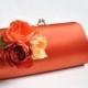 Burnt orange clutch with shades of orange flowers - Fall wedding - Bridal Clutch / Bridesmaid clutch / Prom clutch / Cocktail Clutch