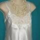 Vintage Couture Halston Creamy White Slip Dress Lace Embellishment