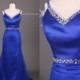 Royal Blue Spaghetti Straps Beading Rhinestones Tulle Mermaid Wedding Dress/Open Back Bridal Dress/Elegant Long Mermaid Evening Gown DH332