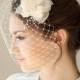 Bridal veil with silk flower, wedding headpiece, bridal birdcage, wedding flowers