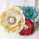 Colorful Floral Sash Pin in Yellow, Teal Blue and Red