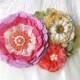 Bright and Colorful Fabric Flower Wedding Sash - Pink, Coral, Yellow, Ivory White