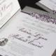 Ornate Scroll Wedding Invitation Suite, Sophisticated Style Set. Purple scrolls wedding invitations