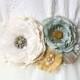 Floral Bridal Sash - Ivory, Teal and Yellow Fabric Flowers