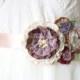 Floral Bridal Belt - Purple and Rose Gold Fabric Flowers