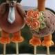 Duck wedding cake topper, love birds with stakes for support, coral wedding