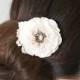 Vintage Pearl Floral Hair Clip - Ivory White Fabric Hair Flower