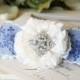 Rhinestone Bridal Hair Barrette - Something Blue Floral Lace Hair Bow