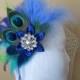 PEACOCK Wedding Fascinator, Royal Blue Head Piece, Bridal Hair Flower,  Birdcage Veil, Teal & Blue Feather Headpiece, Fair Weddings