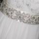 Wedding  Sash Bridal Dress Belt w Rhinestone Applique on Satin Ready to Ship in Ivory