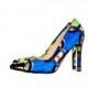 Blue  African Print Shoes, Ankara Fabric shoes, Blue Shoes,  Multi-Color Pattern, African Fabric Shoes -Peep Toe Wedding Shoes -High Heels
