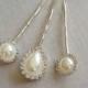 Pearl and rhinestone booby pins, set of 3, bridal hair accessory, white, crystal, glass, silver, 3 pearl bobby pins, hair slides, bridesmaid