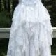 White tattered boho gypsy hippie alternative bride wedding dress, recycled / vintage laces, US size 8-10, 36 inch bust