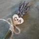Simple boutonneire of dried lavender with birch bark heart engraved with your initials.