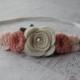 Vintage Pink and Wheat Mixed Flower Garland Headband-  Wool Felt Flower Headband- Shabby Chic Wedding Flower Girl Headband