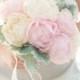 Up Cycled Handmade Fabric Flower Peony Bouquet, Light Pink Peony, Pastel Peach Peony, Pfingstrosen