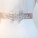Wedding Sash Silver Embroidered Beaded Ivory Applique Bridal  Belt  Bridal Beaded Appliques Blush Pink