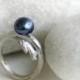 Peacock Pearl Ring, Branch Sterling Silver Ring with Dark Blue Gray Freshwater Pearl 9mm