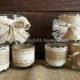 6 rustic naturlap burlap and lace covered votive tea candles, wedding favor or table decoration