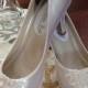 Peep Toe Platform Pump Hand Beaded Lace Custom Bride Wedding Shoe Ivory White Alencon Lace