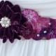 Bridal Sash,Wedding Sash in Purple, Berry, And Violet with Crystals and Pearls, Rhinestones, Bridal Belt