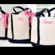 Set of 6 Personalized Wedding Bridesmaids gift Totes Gifts in Black or Pink
