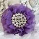 New: Reilly Collection, 2 pcs GRAPE purple Soft Chiffon Ruffled Fabric Flowers w/ Rhinestones Pearls - Layered Bouquet fabric flowers