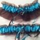 Turquoise and Brown Bridal Wedding Keepsake Garter or Set -  Plus Size Available - Choose Your Charm - Something Blue