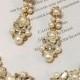Bridal gold bracelet, Bridal jewelry set, bridal pearl crystal set, bridal earrings, gold pearl crystal bracelet earrings,wedding jewelry