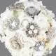 White Brooch Bouquet, Silk Flower Bridal Bouquet, Wedding bouquet, Bridesmaids bouquet, Wedding Brooch Bouquet, White Flower Bouquet, WBQ3WH