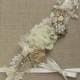 Bridal sash Wedding belt belts sashes Narrow waist sash Beige Champagne Silver Vintage flowers shabby chic lace rhinestone ribbon accessory