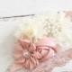 Ivory blush pink headband-lace and pearl vintage inspired headband-flower girl wedding special occasion headband