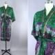 Silk Robe / Silk Sari Robe / Silk Kimono Robe / Vintage Indian Sari / Silk Dressing Gown Wedding Lingerie / Boho Bohemian Green Floral Print