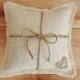8" x 8"  Off-White Burlap Ring Bearer Pillow w/ Jute Twine and Burlap Heart -Personalize w/ Initials- Rustic/Country/Shabby Chic/Wedding