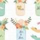 Mason jar Clipart "WEDDING MASON JAR"clip art pack, Vintage Flowers,Hand Draw,Wedding Flora,Wedding invitation Instant Download Wf026
