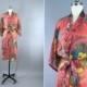 Chiffon Sari Robe / Chiffon Robe Kimono / Vintage Indian Sari / Chiffon Robe Dressing Gown Wedding Lingerie Boho Bohemian Pink Floral Print