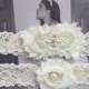 Wedding Garter, Bridal Garter, Garter Set - Crystal Rhinestone & Pearls on a Ivory Lace