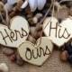 His Hers & Ours Wood Heart tags for Unity Candles with Shabby Twine for Rustic Wedding Decorations - set of 3 wood hearts
