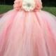 Coral, peach and ivory tulle flower girl dress, coral and peach wedding, girls coral dress, girls peach tulle dress, beach wedding