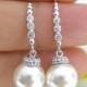 Swarovski 10mm Round Pearl Earrings Bridal Drop Pearl Earrings Bridesmaid Earrings Wedding Jewelry Bridesmaid Gift Bridal Earrings (E132)