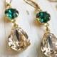 Emerald Earrings Vintage Earrings Champagne Gold Earrings Estate Style Earrings Emerald Green Bridal Jewelry Wedding Jewelry Bridesmaid Gift